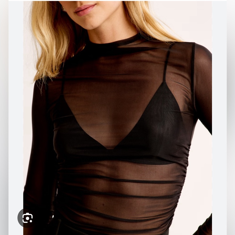 🆕 NWT ABERCROMBIE & FITCH Mesh Long Sleeve Blouse in Black
